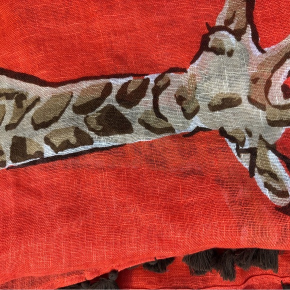 NWT Chico’s Gracie Giraffe Linen Scarf with Tassels- Brown & Orange - one size - Picture 5 of 5